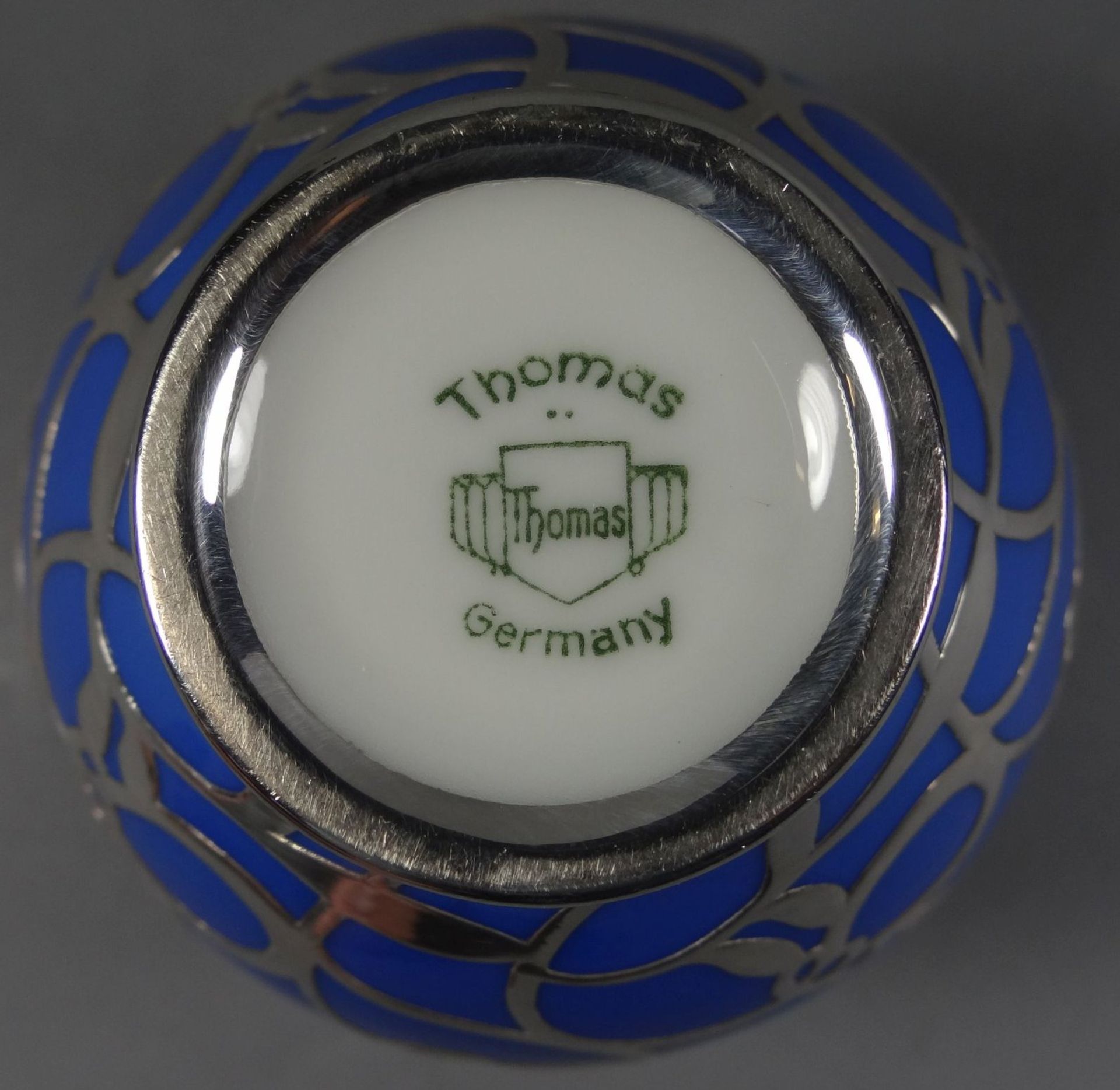 blaue Vase mit Feinsilber-1000- Overlay "Thomas", H-9 cm - Bild 5 aus 5
