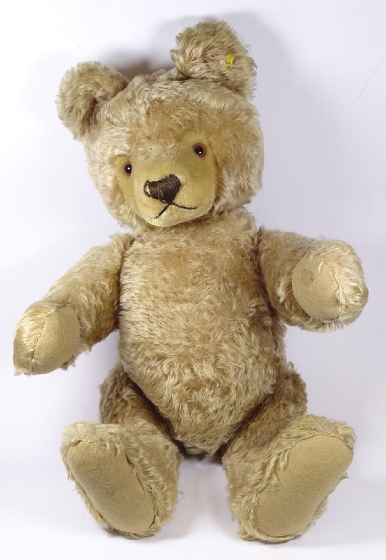 gr. Teddy "Steiff" Knopf/Restfahne, gut erhalten, 50/60-er Jahre, Brummstimme, H-ca. 50 cm