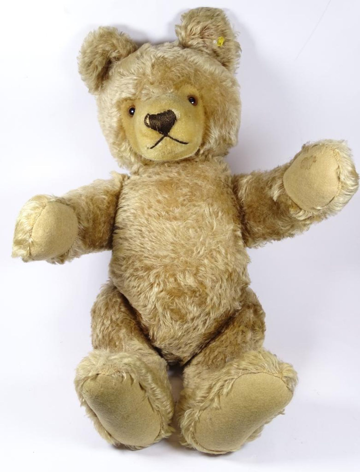 gr. Teddy "Steiff" Knopf/Restfahne, gut erhalten, 50/60-er Jahre, Brummstimme, H-ca. 50 cm - Bild 4 aus 6