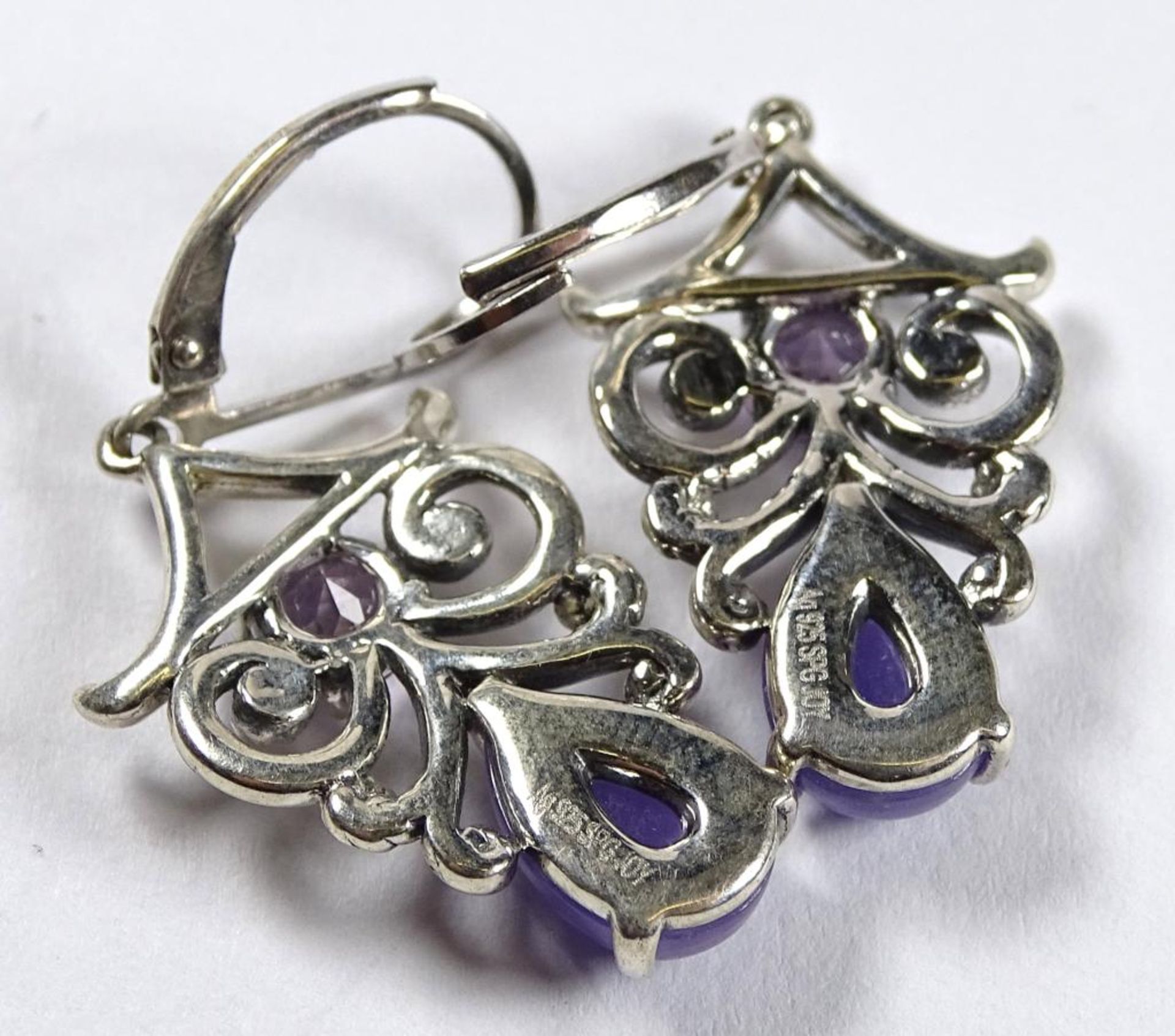 Paar Ohrhänger mit Lavendel Jade und Amethyste,925er Silber,L-40mm,zus.6,5gr - Bild 3 aus 3