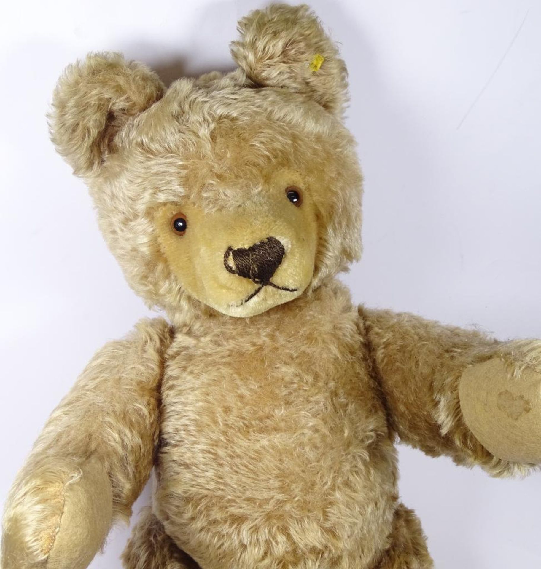 gr. Teddy "Steiff" Knopf/Restfahne, gut erhalten, 50/60-er Jahre, Brummstimme, H-ca. 50 cm - Bild 2 aus 6