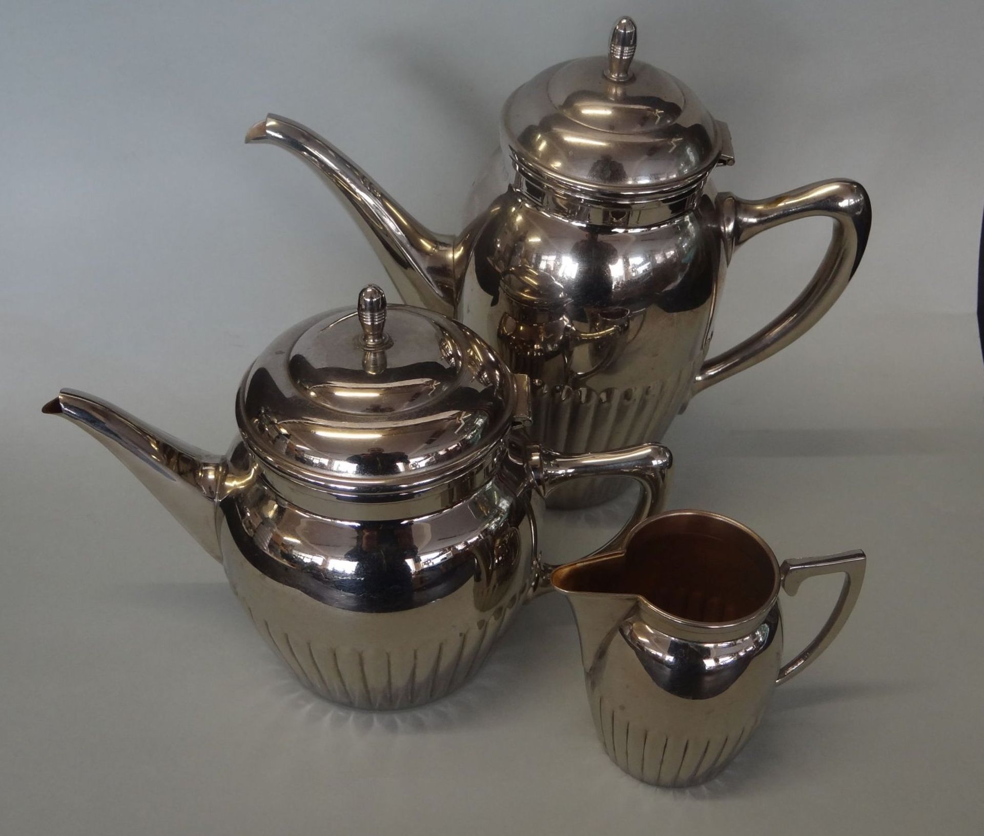 Kaffee-Tee-Milchkanne, vernickelt, H-21 cm - Bild 3 aus 6