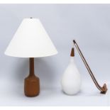 Modernist Teak Hanging Lamp and a Table Lamp.