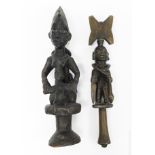 Yoruba, Carved Shrine Figure and Dance Wand.
