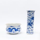 Chinese Blue and White Basin and a Vase.