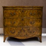 19th C. Burl Walnut 3-drawer Chest.