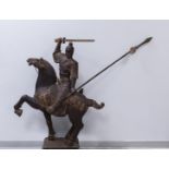 Carved Wood Statue, Warrior on a Horse.