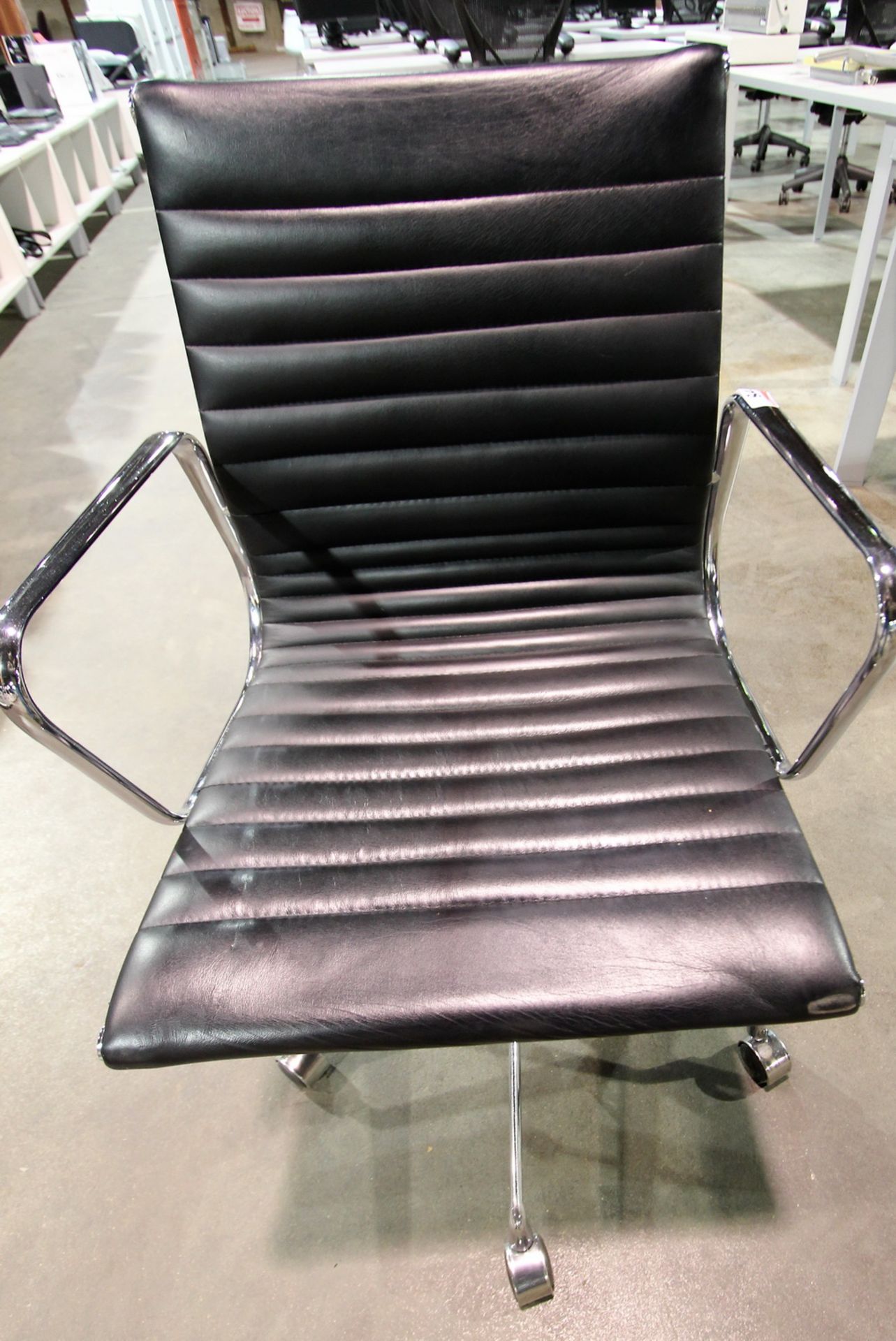 HERMAN MILLER EAMES BLACK LEATHER RIBBED OFFICE CHAIR