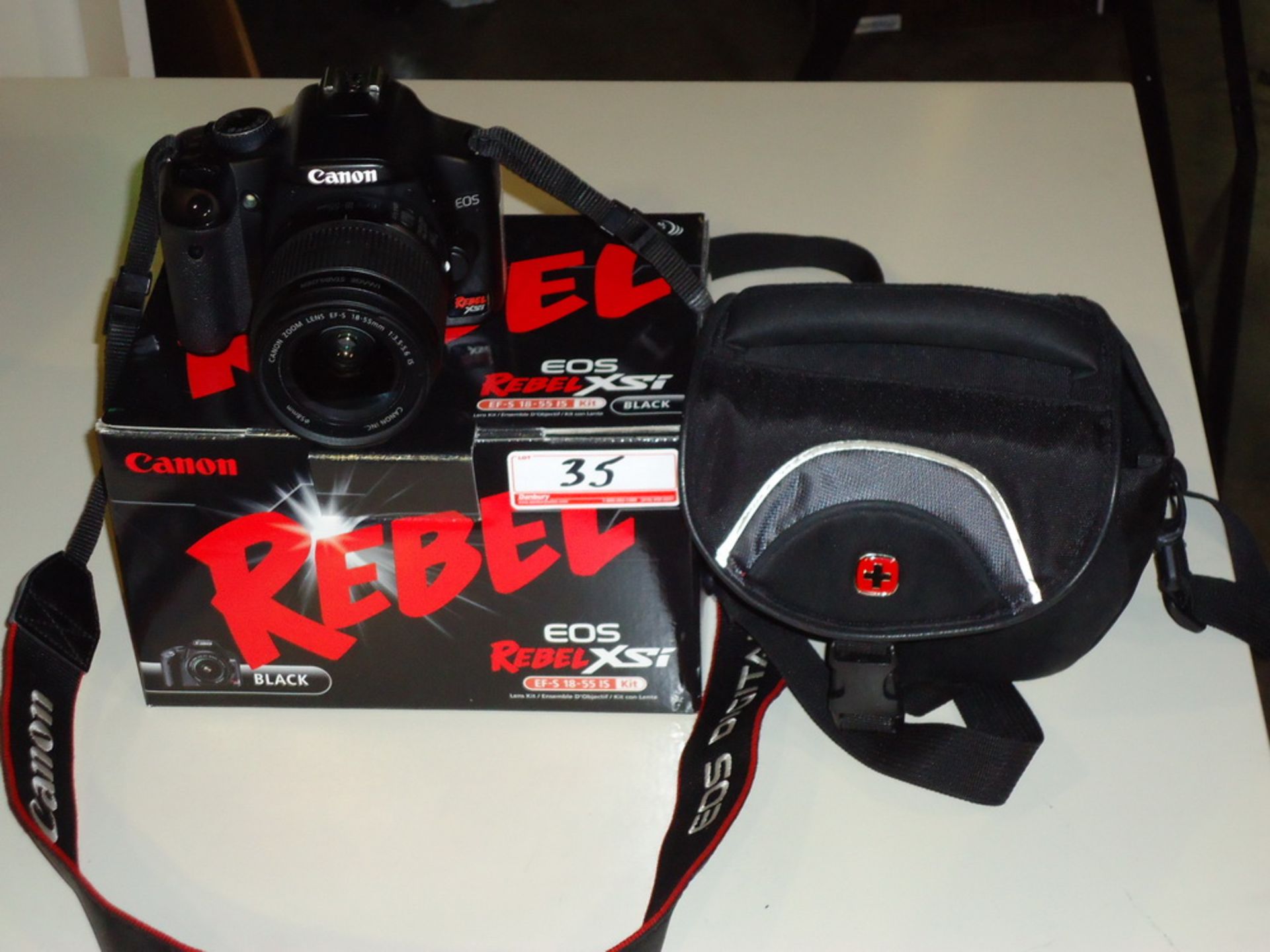 CANON REBEL EOS XSI EF-S 18-55MM IS KIT - CAMERA BODY, LENS, BATTERY, PACKAGING, & CAMERA CASE