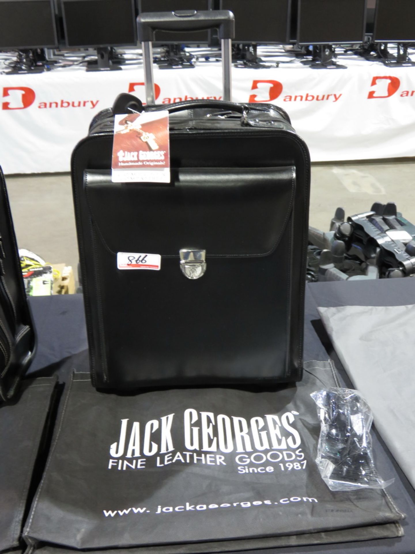 NEW - JACK GEORGES BLACK LEATHER COMPUTER TRAVEL BAG