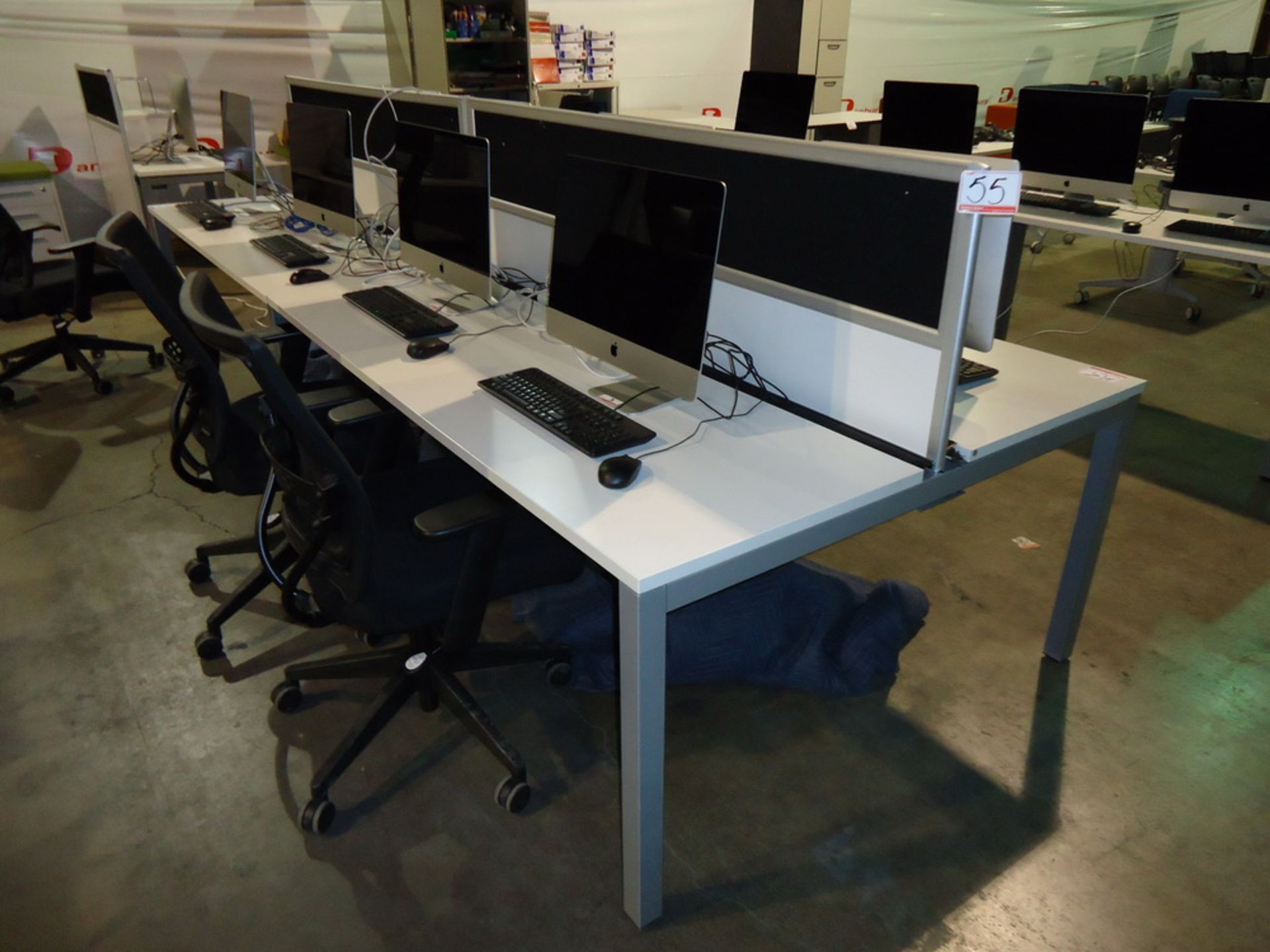 WHITE & GREY APPROX 52" X 142" 2-SIDED WORKSTATION TABLE W/ DIVIDER