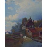 Boode, A. (unentschlüsselt): Wassermühle in abendlichem Licht, dat. 1896 Öl auf Leinwand, unten