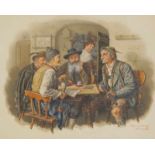 Kraemer, Peter (1857 München - 1941 ebenda): Gesellschaft im Wirtshaus Aquarell über Bleistift auf