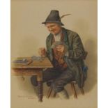 Kraemer, Peter (1857 München - 1941 ebenda): Darstellung eines Kartenspielers Aquarell über