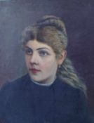 Justin, G. (unentschl.) ): Damenportrait dat Januar 1890 Junge Dame mit Spitzenkragen und