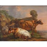 Carpentero, Jean Charles (1784 Antwerpen-1823 Ebd.): Pastorale mit drei Kühen vor Flusslandschaft