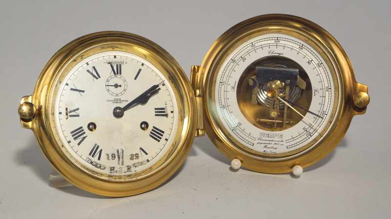 Glasenuhr und Yachtbarometer Wempe Chronometerwerke von 1929 Handaufzug mit Schlag auf Glocke