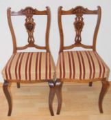 Paar intarsierte Stühle im victorianischen Stil Buche auf Palisander gebeizt mit hellen