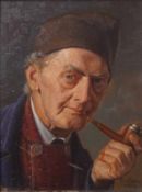 Binder, Alois (1857 - 1933): 2 Herrenporträts, Jäger und Pfeifenraucher Öl auf Holz/Karton, eine