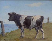 Henriksen, William (1880 -1964): Kuh an einer Steilküste Öl auf Leinwand, unten links signiert, 37,