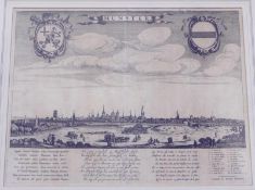 Panoramaansicht von Münster nach Terborch Legende und zwei Wappenkartuschen breiter Rand,