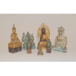 Sammlung von 5 buddistischen Figuren 1 Ganescha, 2 Köpfe im Thailand Stil 17. Jh, 1 Buddha