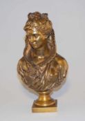 Moreau, Mathurin (1822 Paris-1912 Ebd.): Büste einer jungen Frau mit Spitzenkragen Bronze mit