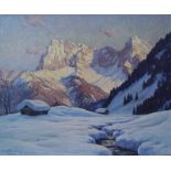Kettemann, Erwin (München 1897-1971 Tegernsee): Winterabend am Wörner (Karwendel) Öl auf Leinwand,