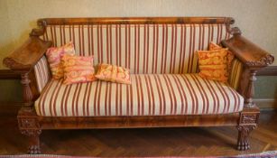 Salon-Sofa der Gründerzeit, um 1890 das Gestell mit Mahagoni furniert, die Polsterung und der