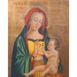 Ikone: Gottesmutter mit Kind Ölmalerei und Blattvergoldung auf Buchenholz, Kraquellee 50x40cm