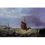 niederländischer Maler d. 19.Jhd.: Seestück mit kenterndem Segler und Dampfschiff, Niederlande, um
