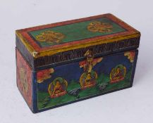 Kiste mit Tantristischen Symbolen Tropenholz bemalt mit Buddha Gautama, Vayras und Lebensrädern,
