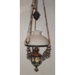 Friesische Jugendstil Deckenlampe Majolika, farbig glasiert, Glas und Messingguss,