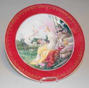 Grosser Teller mit erotischer Hausmalerei um 1900 Porzellanplatte der Fa. Fraureuth mit