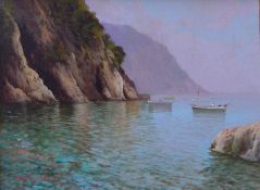 Cordua, Carlo (1963 in Milano -Tätig in Italien): Fischerboote in einer Bucht an der Adria Öl auf