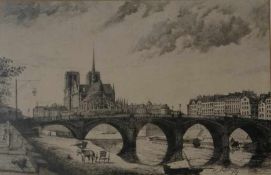 Saffrey, Henri- Alexandre (franz.Graphiker des 19.Jhd.): Blick auf Notre Dame mit Quai Saint Bernard