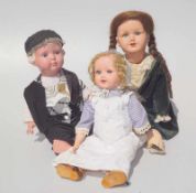 Schildkröt-Puppen u. Spielwaren GmbH, Rauenstein/Thüringen: Konvolut von 3 antiken Puppen, Mitte 20.