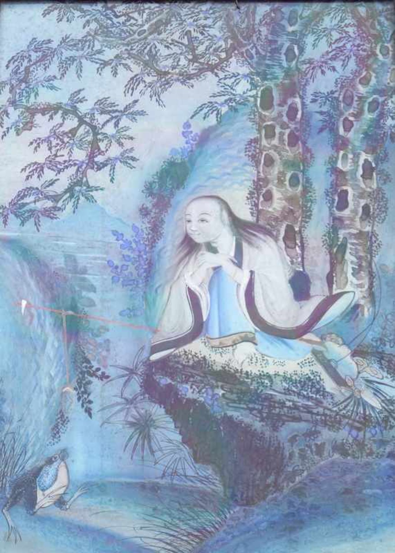 Pärchen chinesische Hinterglasmalereien 19. Jhd. Bolihua Pärchen mythologische Figuren oder - Bild 2 aus 2