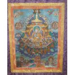 Großes Thangka, Tibet 1. H. 20. Jh. Rollbild zu rituellen Zwecken, viele figürliche Darstellungen,