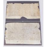 2 Fragmente von Schriftstücken des 17.Jhd. 1 x Pergament und 1 x Bütten, ca. 29cm x 16cm, unter