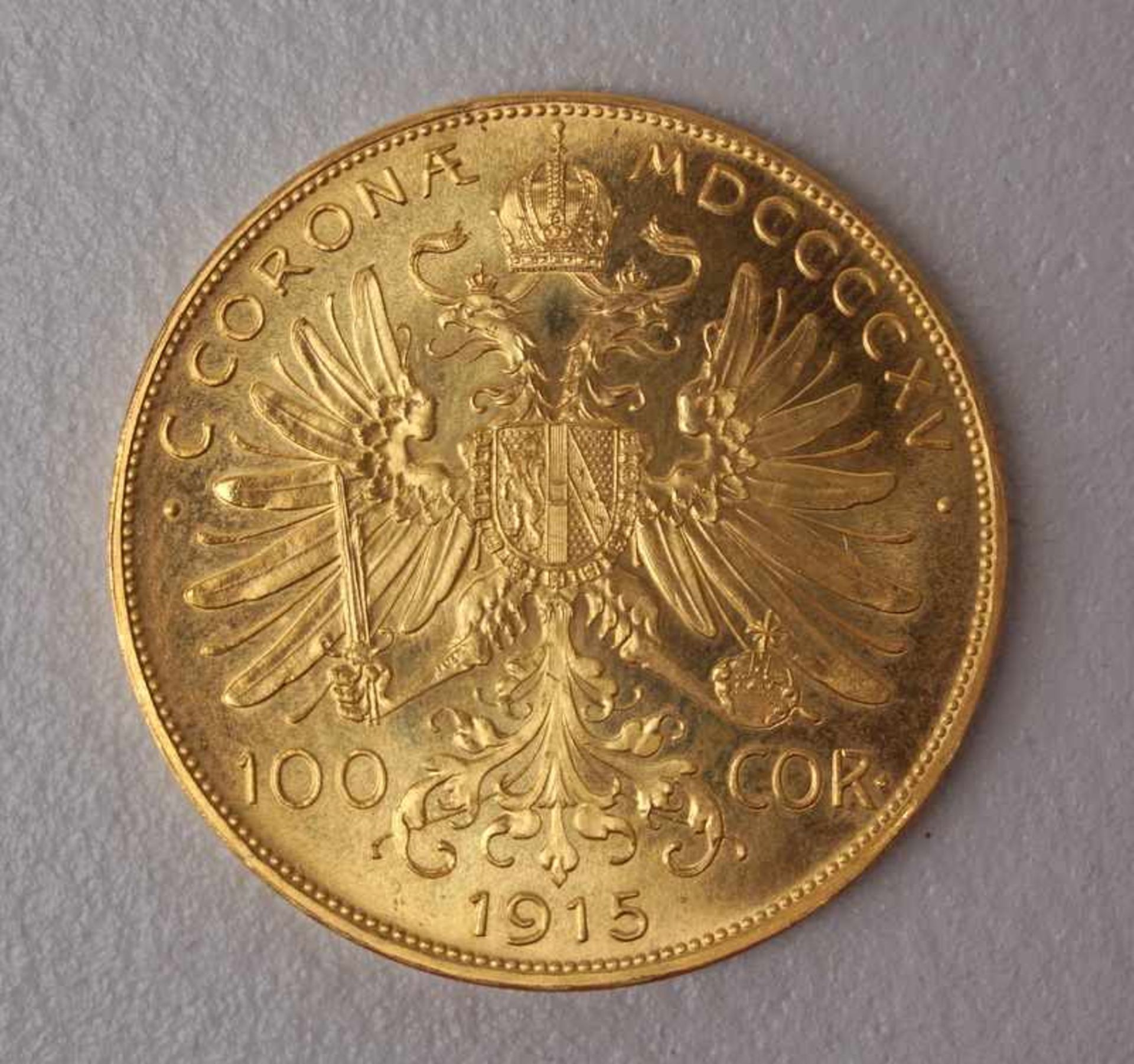 100 Coronas, 1915 Franz Joseph von Österreich Entwurf St. Schwartz, dat 1915, KM-2819, Durchmesser - Bild 2 aus 2