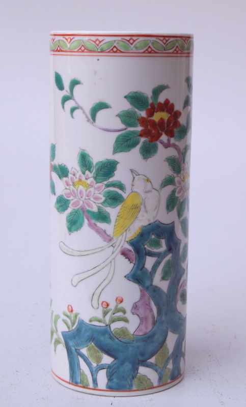 Rolleau Vase, Japan, "Famille Verte" sog. "Hutständervase, Emaillemalerei aufglasur, am Boden