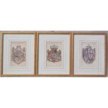3 altkolorierte Kupferstiche, Fürstliche Wappen, 18. Jhd. 18,5x11cm etwas gebräunt, Passepartout und