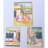 Drei Miniaturmalereien auf Elfenbein, Nordindien 1.H.20.Jh. Polychrome Handmalerei im Radschastan
