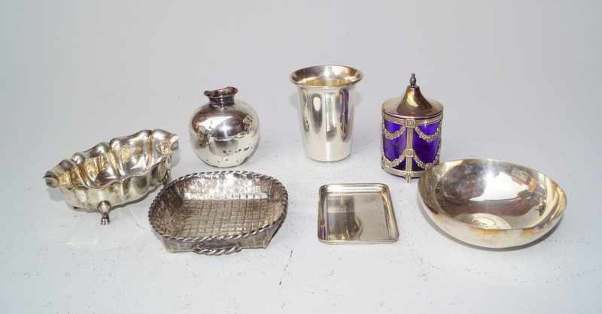 7 Kleinteile massives Silber 800-925 Münzschale, Becher Senftöpfcen, div. Marken und Hersteller