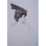 Helleu, Paul César (1859 Vannes - 1927 Paris): "Le chapeau violet" Farbradierung auf Bütten, unten