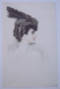 Helleu, Paul César (1859 Vannes - 1927 Paris): "Le chapeau violet" Farbradierung auf Bütten, unten