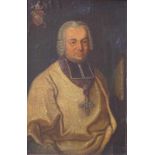Rauscher, Fi. (unentschlüsselt): Porträt eines Bischofs, dat.1765 Öl auf Leinwand auf Karton
