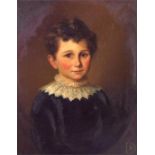 Framed 19th century English school portrait of a young boy a half-length portrait of a child wearing