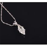 A white metal mounted diamond pendant, set marquise cut stone of approx. 1.50 carats, suspended on a